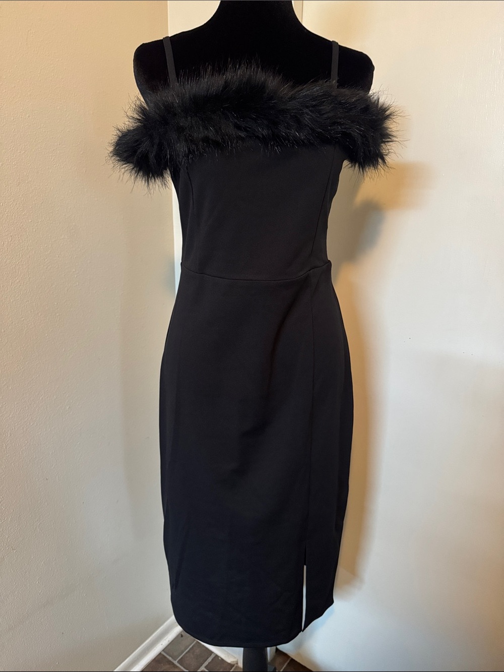 Planet Gold Black Dress with Faux-Fur Trim